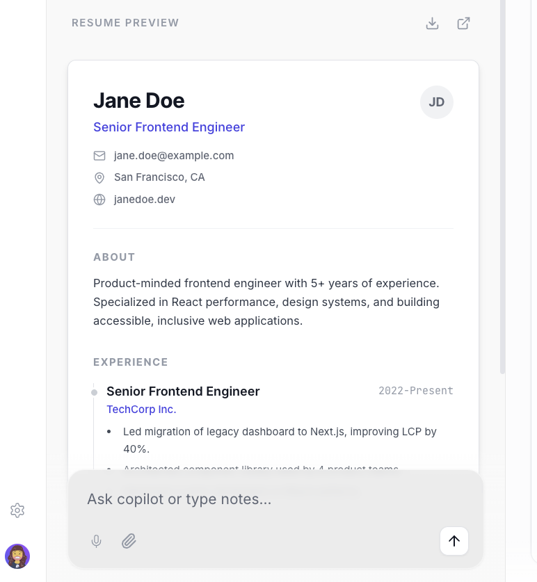 Resume preview with red flags