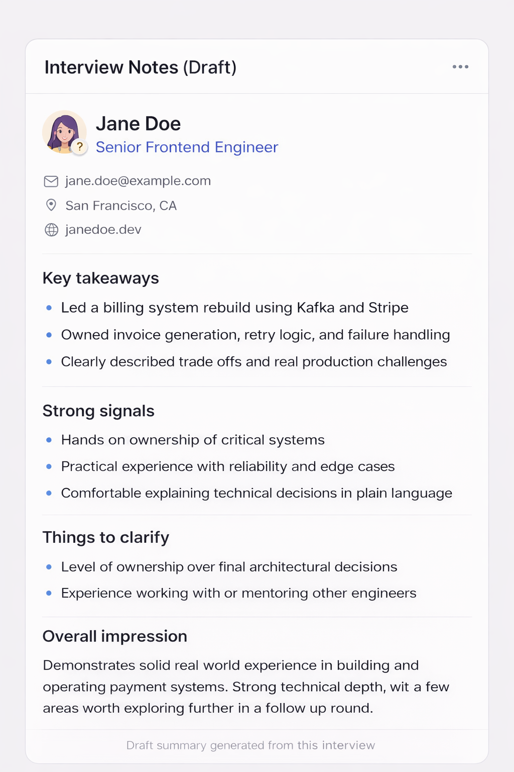 Interview notes and summary